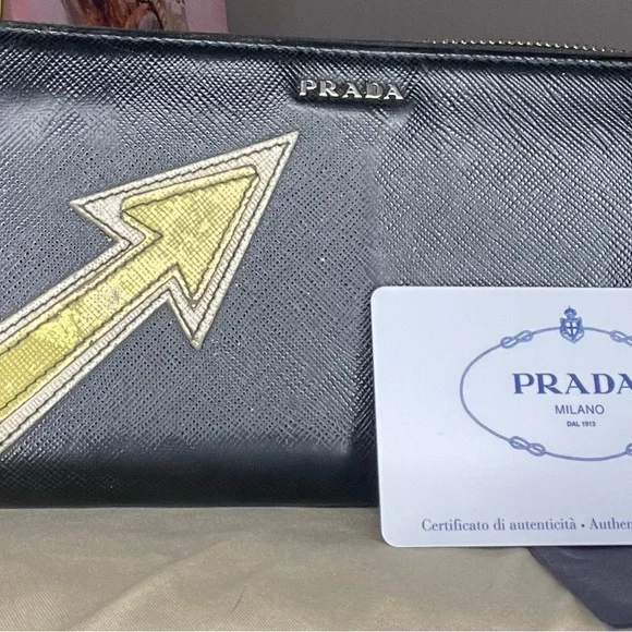 Prada Black Wallet with Yellow Arrow Design - Picture 1 of 8